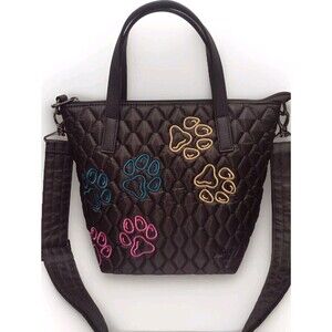 🐾 Lug Sprinkler Hand Bag “Embroidered Paws Black” Colorful Paw Prints.